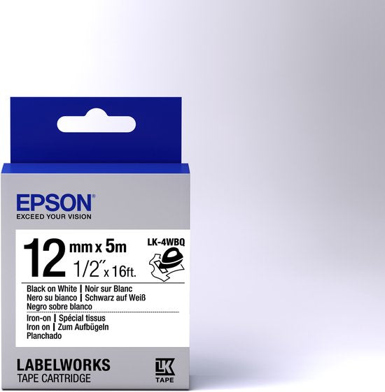 Etiquette Cartridgestrijk label LK-4WBQ Noir/Blanc 12mm (5m)