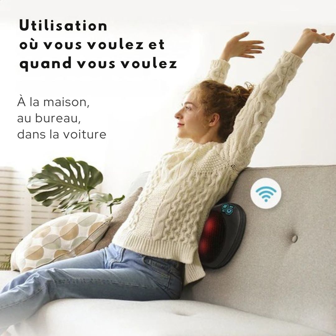 Coussin de massage sans fil - Qumax - Rechargeable - Fonction chaleur - Coussin de massage shiatsu électrique - Noir