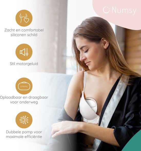 Numsy Tire-lait électrique double sans fil et mains libres - BPA-free - 1 pièce - avec sac de rangement - Nude Pink