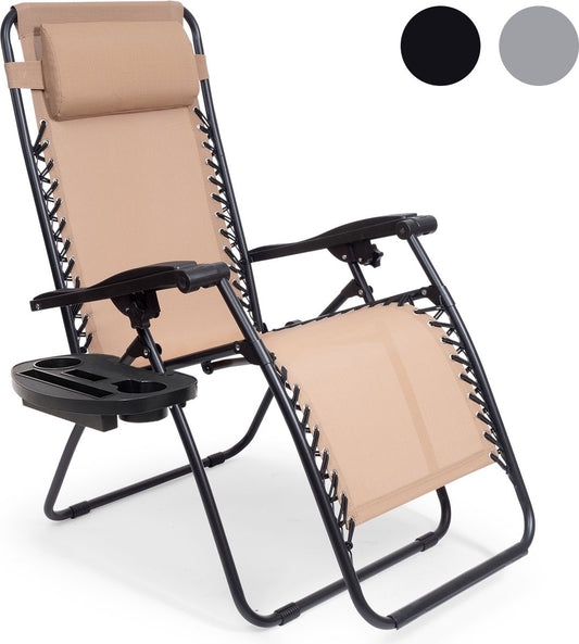 LifeGoods Chaises de jardin pliables - 30°-90° réglables - Métal - Beige