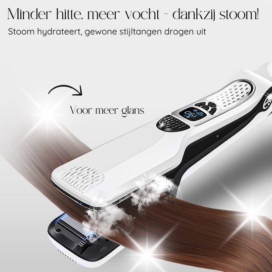 Sansbeauté® Steam Straightener - Lisseur à vapeur - Plaques larges - Lisseur professionnel - Lisseur à vapeur - Blanc