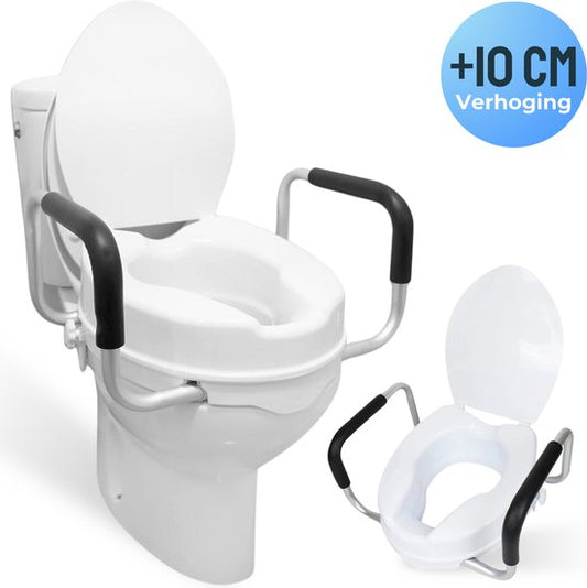Rehausseur de WC Hendriqs® 10 cm avec accoudoirs et couvercle - Rehausseur de WC avec accoudoirs - Siège de WC surélevé - Rehausseur pour adultes et seniors - Siège de toilettes à hauteur réglable - Rehausseur de WC - Siège de WC surélevé