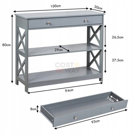 Coast Console Table 3 niveaux avec tiroir Table de salle en bois 100 x 30 x 80 cm Gris