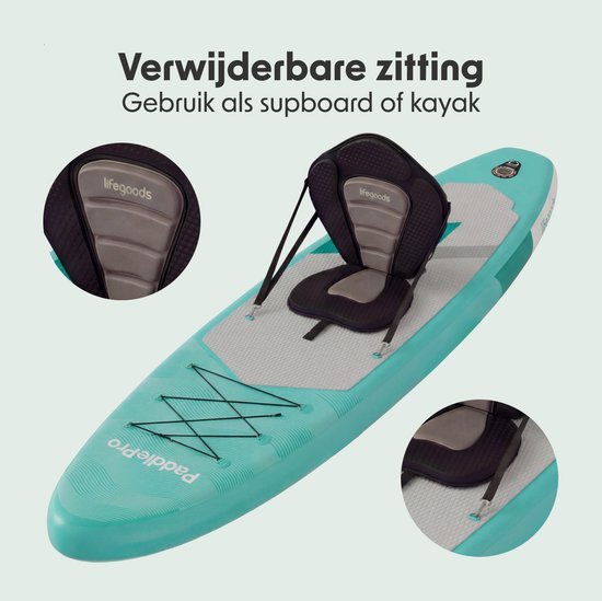 LifeGoods SUP Board All-round Compact - avec siège - capacité de charge de 100 KG - 300 x 76 cm - gonflable - ensemble complet de SUP - vert menthe