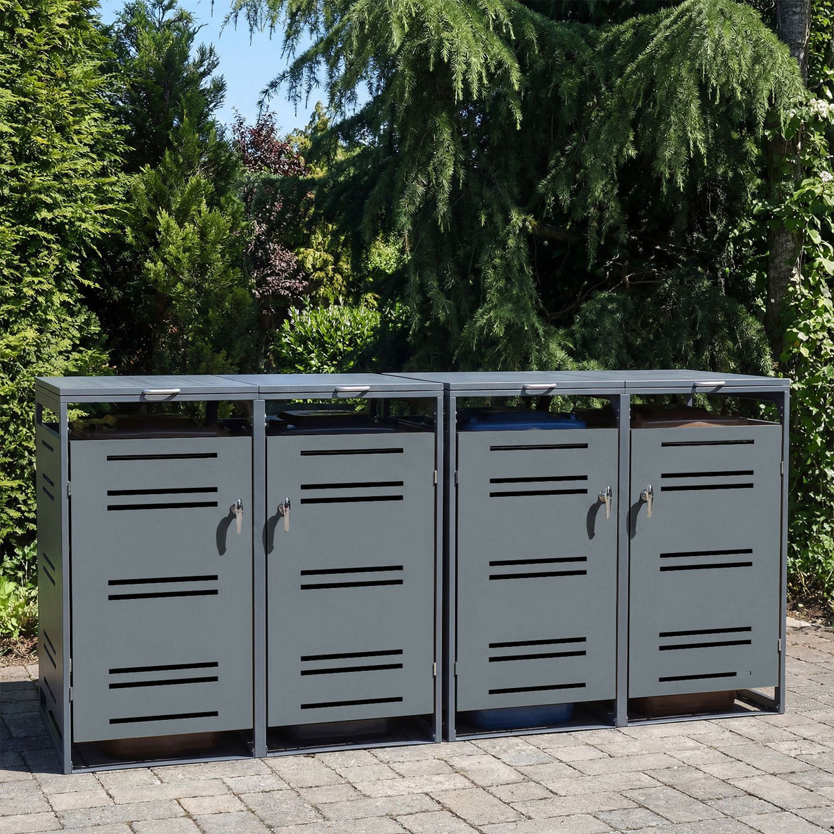 Abri pour conteneurs à déchets Coast pour 4 conteneurs – 2 lots de 2 – Métal galvanisé – Gris