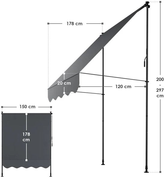 Auvent à pinces Kapstadt - 150x120 cm - Gris
