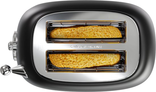 KitchenBrothers Retro Toaster - Grille-pain - 6 niveaux de chaleur - 2 fentes extra-larges - 815W - Noir