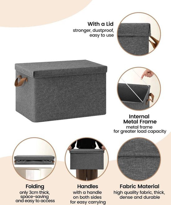 Rootz Lot de 5 boîtes de rangement pliables - Bacs de rangement - Conteneurs pliables - Couvercles de protection - Peu encombrants - Conception durable - 20 L, 27 L, 36 L, 51 L
