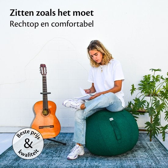 Backerz® Zitbal Linnen 65 CM - Zitballen met Hoes - Balanskruk – Luxe Yoga Bal - Ergonomische Bureaustoel Bal - Donkergroen