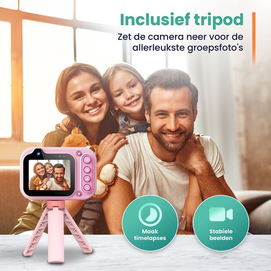 Appareil photo étanche pour enfants ODESSEY - avec trépied - Full HD - Appareil photo pour selfies - Carte SD de 32 Go - Photo - Vidéo - Jeux - Appareil photo numérique pour enfants - Appareil photo pour enfants - Rose