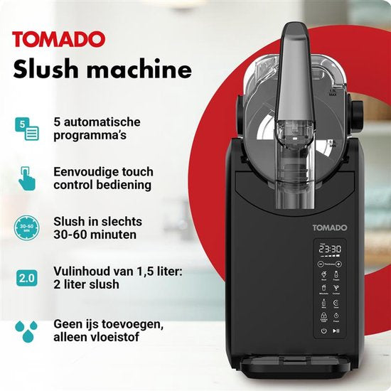 Tomado TSM2002B - Machine à granulés - Machine à granulés 5 en 1 - Slush Puppy - 2 litres de granulés - Jusqu'à 12 heures de boissons glacées - Commande tactile - Noir