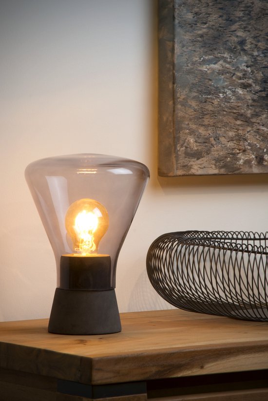 Lampe de table Lucide BARRY - Ø 16,5 cm - 1xE27 - Fumé