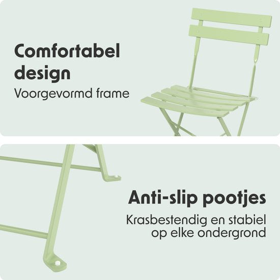 LifeGoods Ensemble bistro - Acier - 3 pièces - Ensemble de jardin - Pliant - Ensemble de balcon avec table - Résistant aux intempéries - Vert menthe