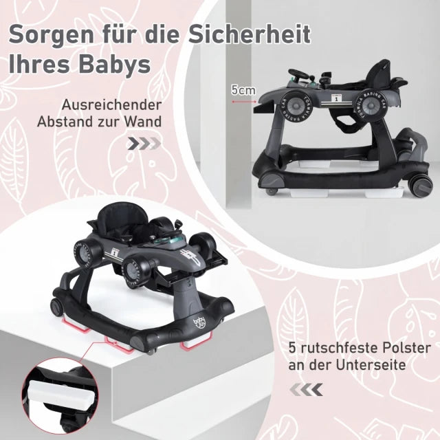 Coast Baby Walker 4-en-1 – Transat pliable avec musique et lumières – Gris foncé