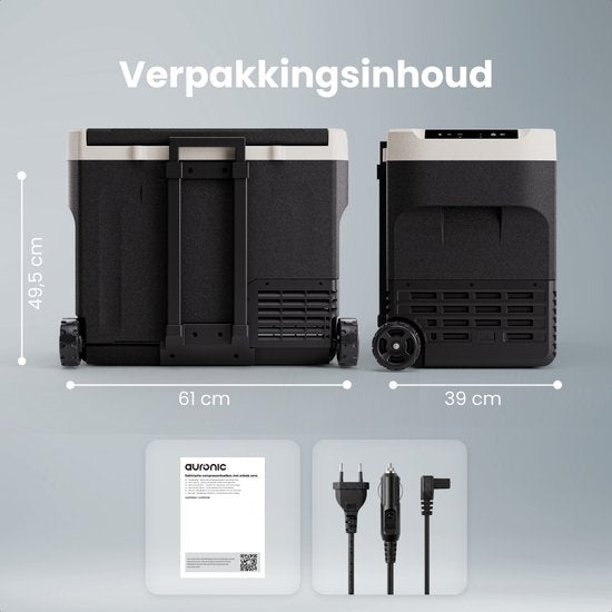 Auronic Electric Cool Box - Compresseur - 40L - 12V et 240 volts - Réfrigérateur de camping - Frigobox Car - Avec roues et poignée - Noir