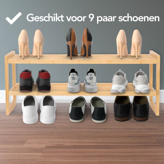 Brixy Shoe Rack - 2 Layers - Bamboo Shoe Rack - Shoe Cabinet - For 9 Pairs of Shoes - Wood