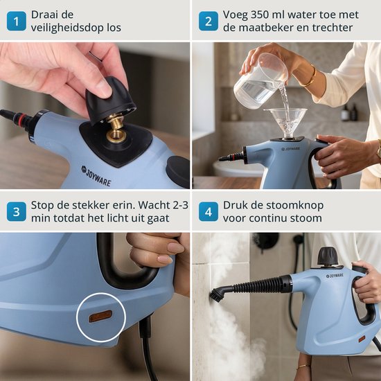 Joyware® Nettoyeur vapeur 18-en-1 S2 – Nettoyeur vapeur à main avec Steam Lock – Nettoyeur de tapis et détachant pour canapés, salles de bains et tissus d'ameublement – Nettoyeur vapeur – 1 050 W – 450 ml