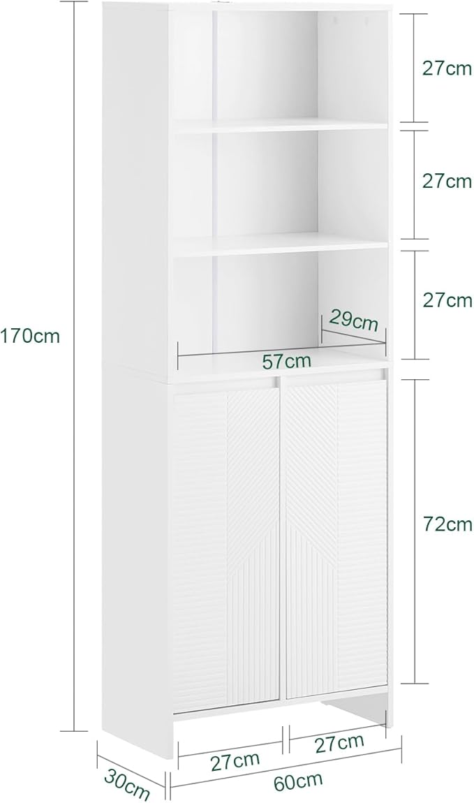 SoBuy Meuble haut - BZR155-W - MDF - Jusqu'à 42 kg. - 60x170x30cm - Blanc