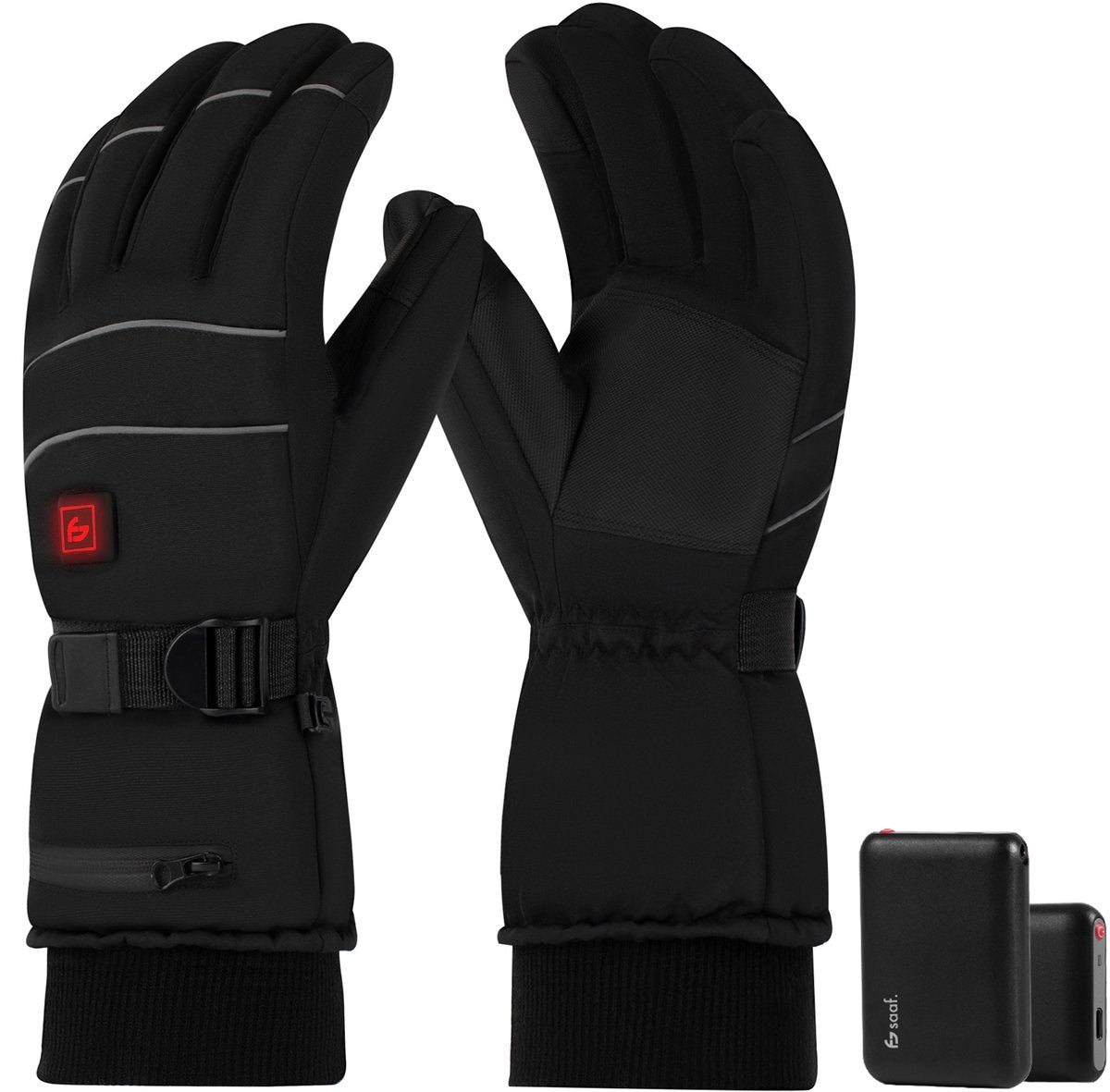 Gants chauffants Saaf Pro M - 3 positions - Rechargeable - Imperméable et coupe-vent - Noir - 28x11 cm