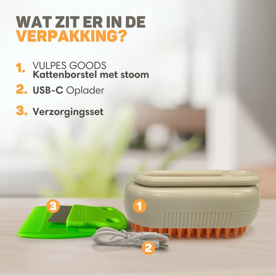 Vulpes Goods® Pets - Brosse à chat PRO - Brosse à vapeur douce et autonettoyante pour chats et chiens - Peigne à chat - Élimination des poils - Vaporisateur pour chats à poils courts et à poils longs - 2 peignes supplémentaires inclus