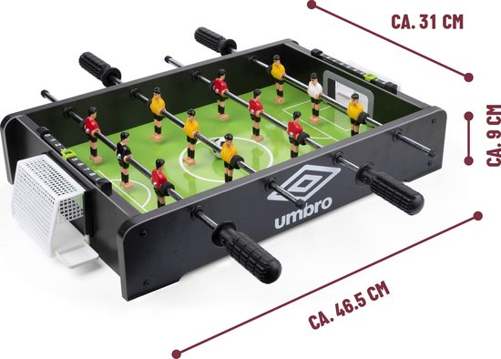 Umbro Table Soccer - Modèle de table - avec 12 joueurs - 2 mini ballons de football inclus - Jeu de football de table - Noir