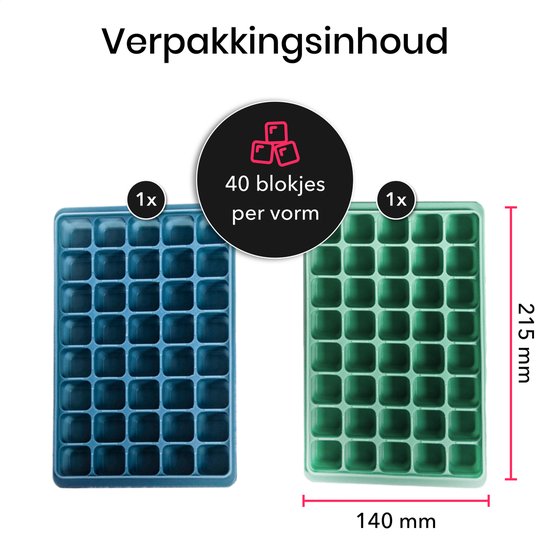 KitchenLove Moule à glaçons en silicone avec couvercle (2 pièces) - 80 glaçons - Carré - Sans BPA - 100% Silicone - Vert & Bleu