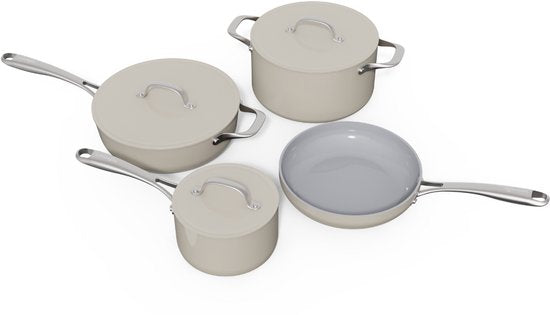 Safecourt Set de poêles 7 pièces - Sans PFAS ni PTFE - Antiadhésif et facile à nettoyer - Induction, électrique, céramique et gaz