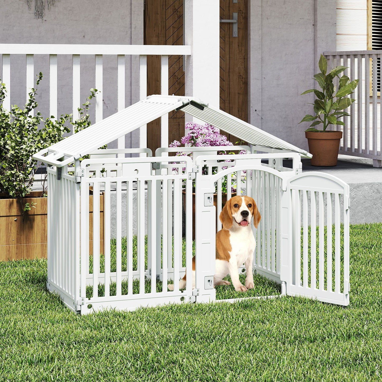 Enclos pliable pour chiots Coast - 8 panneaux - Porte verrouillable - 128 x 128 x 80 cm - Blanc