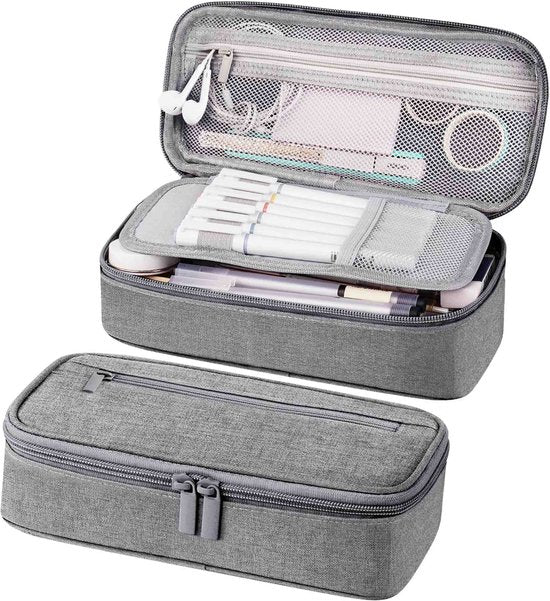 Diydash Trousse à crayons - Trousse à crayons - Trousse scolaire - Grande trousse - Fournitures scolaires - Trousse Scolaire - Pour filles, garçons et adultes - Gris