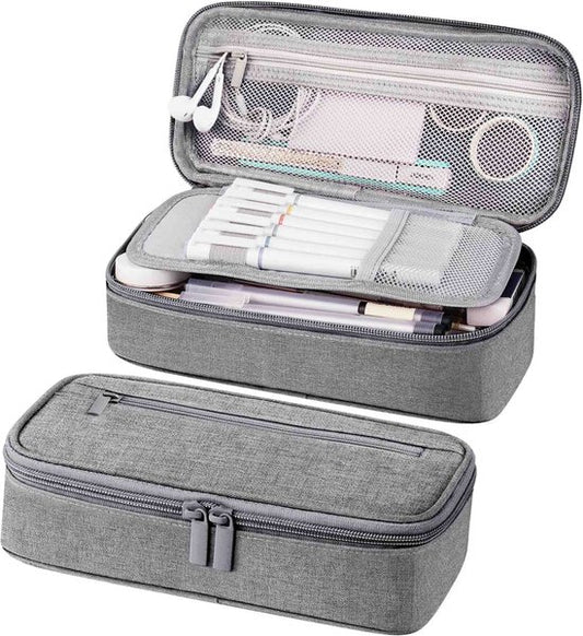 Diydash Trousse à crayons - Trousse à crayons - Trousse scolaire - Grande trousse - Fournitures scolaires - Trousse Scolaire - Pour filles, garçons et adultes - Gris