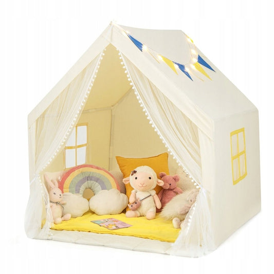 Tente de jeu pour enfants Coast - Lumières d'étoiles - Tapis lavable - 122 x 105 x 125 cm - Beige