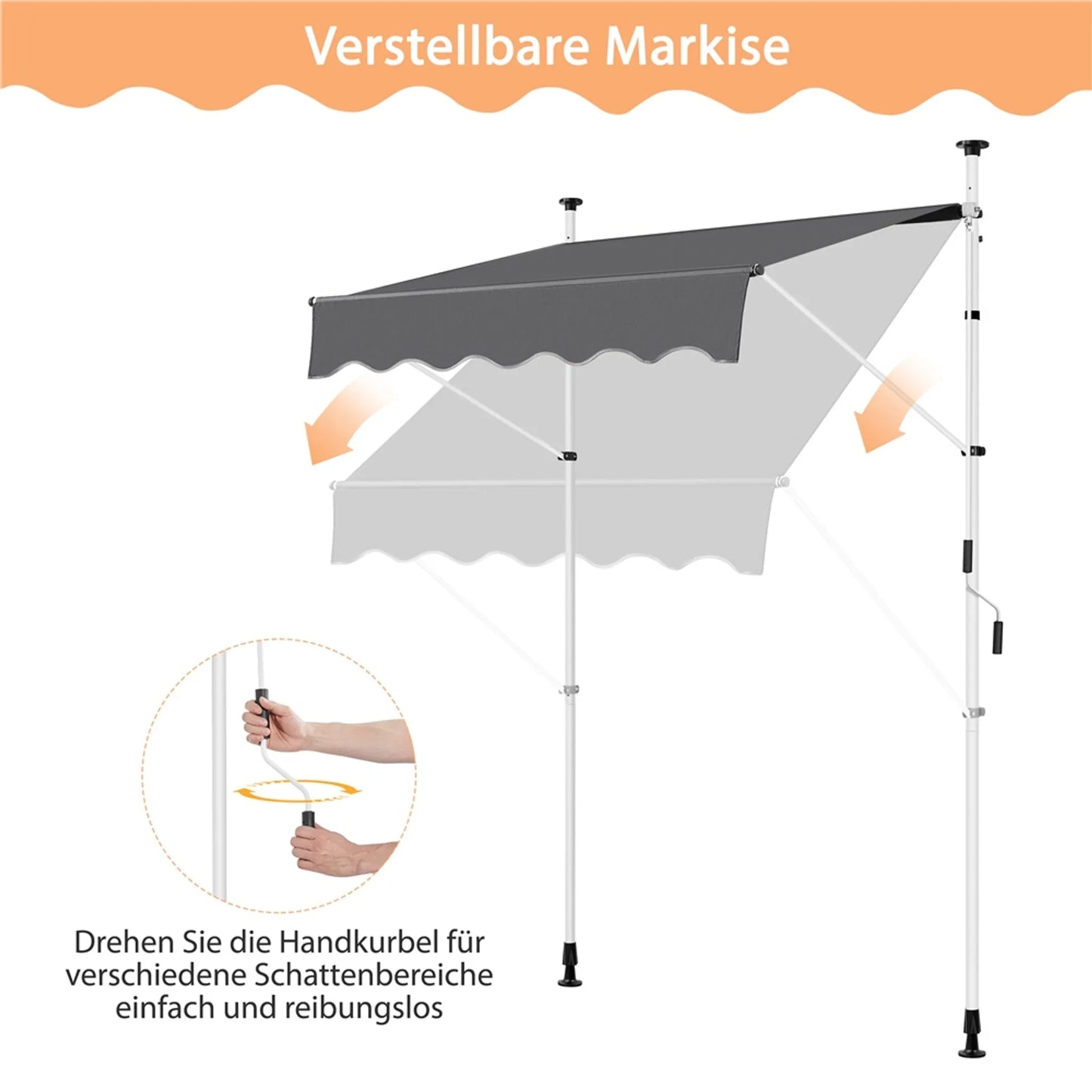 Yaheetech Clamp Sunshade With Hand Crank - With Height Adjustable Telescopic Rods And Water Repellent Cloth And Protective Feet - For Balcony And Terrace - Dark Grey Polyester And Metal - 150 x 180 x 210-300 cm