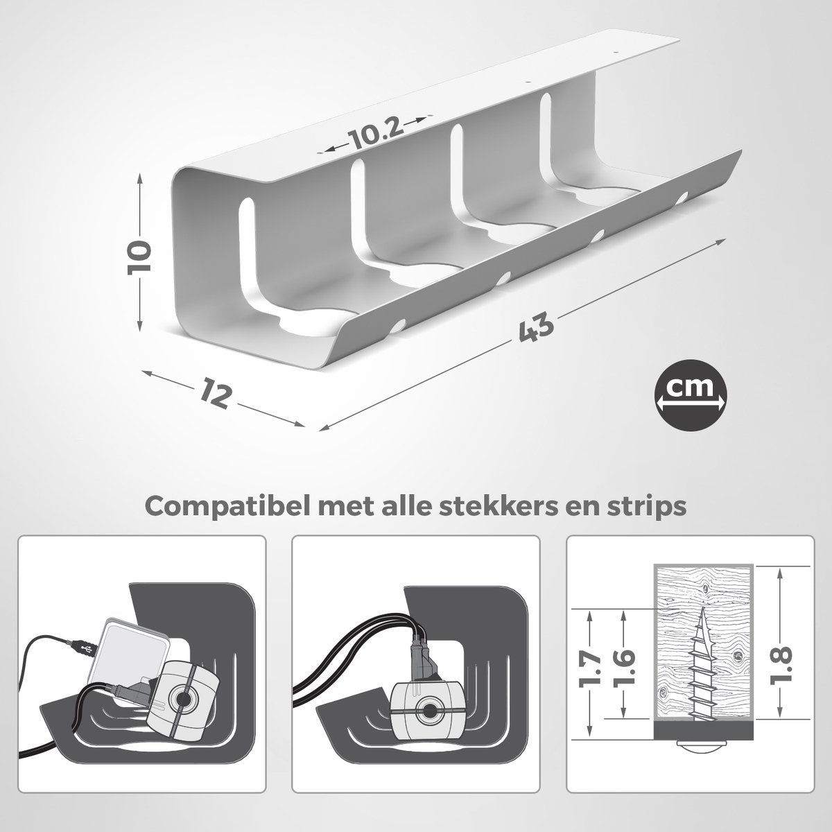 Stilemo Cable Tray Desk - Support de câbles 43 CM - Organisateur de câbles 5 KG de capacité de charge - Blanc