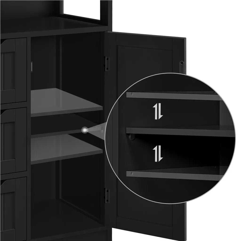 Armoire de salle de bains Yaheetech 55,5 x 29,5 x 86,5 cm - Noir - Meuble de salle de bains avec 3 tiroirs et une étagère réglable