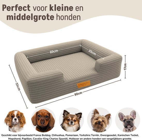 By Cee Cee Panier orthopédique pour chien - Coussin orthopédique pour chien - Lit pour chien - Tissu côtelé - Pour petits chiens - Mocha Taupe - 80x55