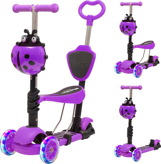 Scooter pour enfants avec barre de poussée - LifeGoods MultiRider - 3 à 8 ans - garçons/filles - 3 roues lumineuses - violet