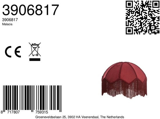 Light & Living Abat-jour Malacia - Rouge foncé - Ø 35 cm - Moderne