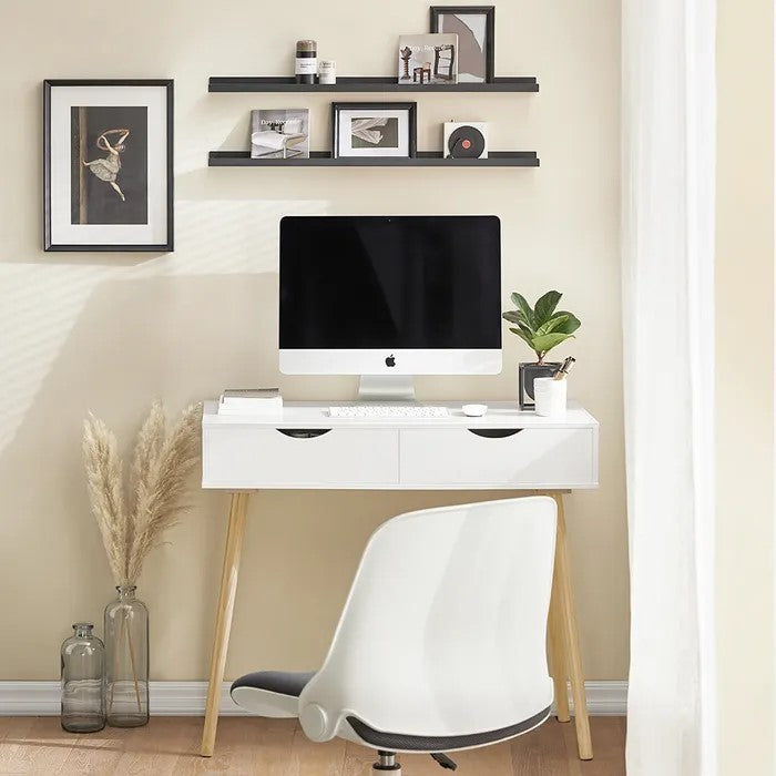 Bureau avec 2 tiroirs, SoBuy, Table De Bureau, 90 x 45 x 77 cm, Blanc