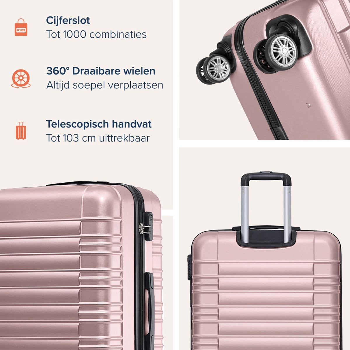 TRVLMORE Set de valises - 2 pièces - 38L (bagage à main) + 110L - Rose Gold
