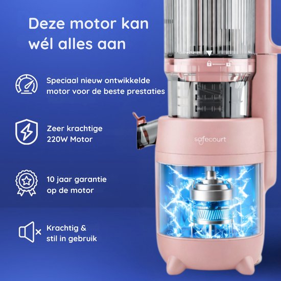 Safecourt Kitchen Slow Juicer - moteur puissant [technologie de pré-coupe et de pression à froid] - nettoyage facile - sans BPA - juicer Pink