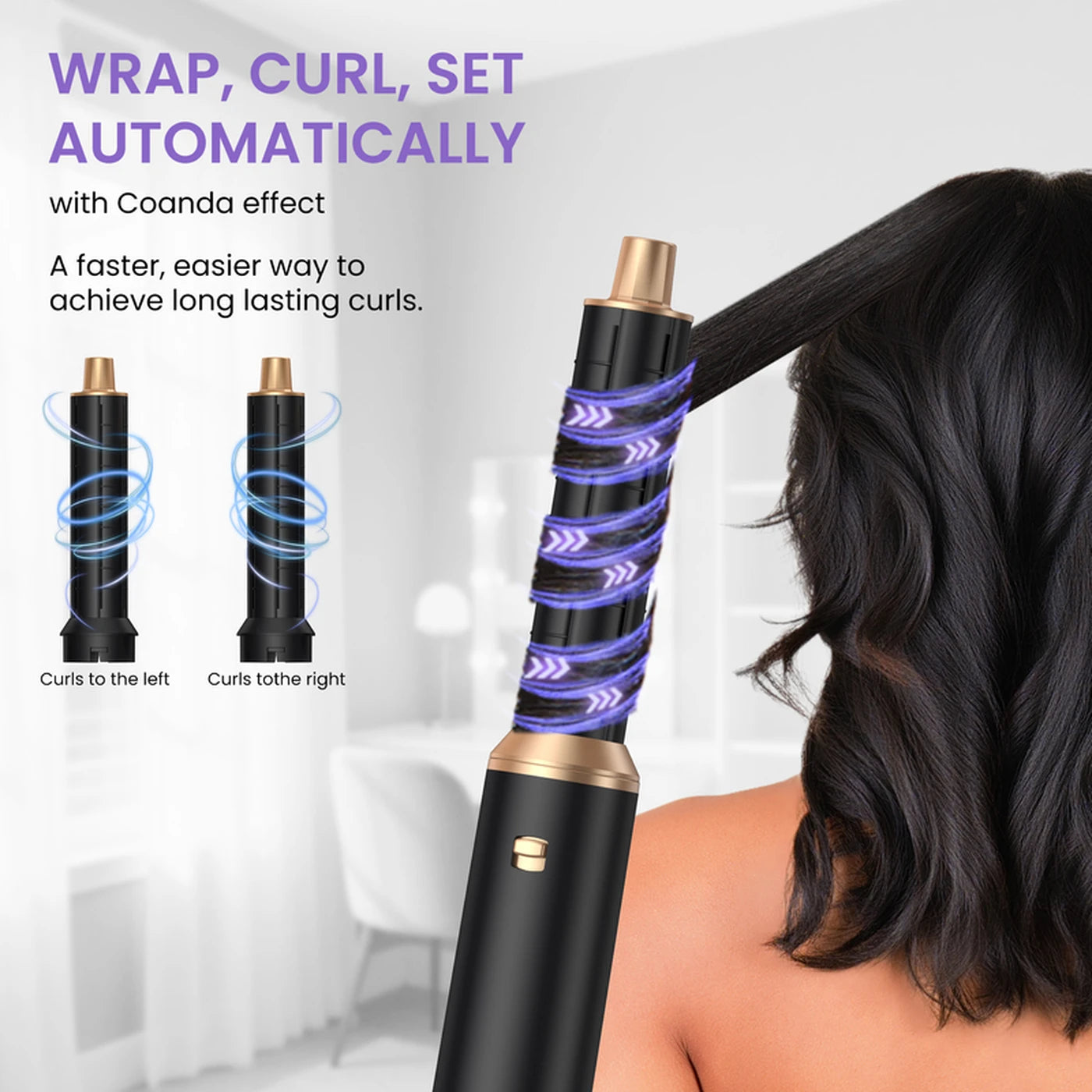 Appareil de coiffure 5-en-1 Atopskins – Sèche-cheveux, fer à friser, brosse lissante et brosse chauffante