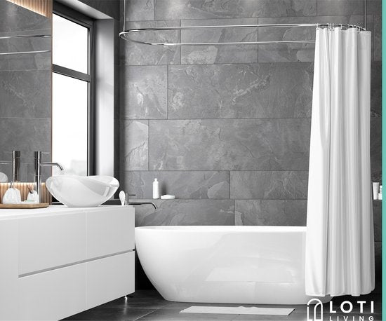 Loti Living Rideau de douche anti-moisissure - blanc - anneaux inclus - imperméable - polyester - rideau de douche 180x200 cm