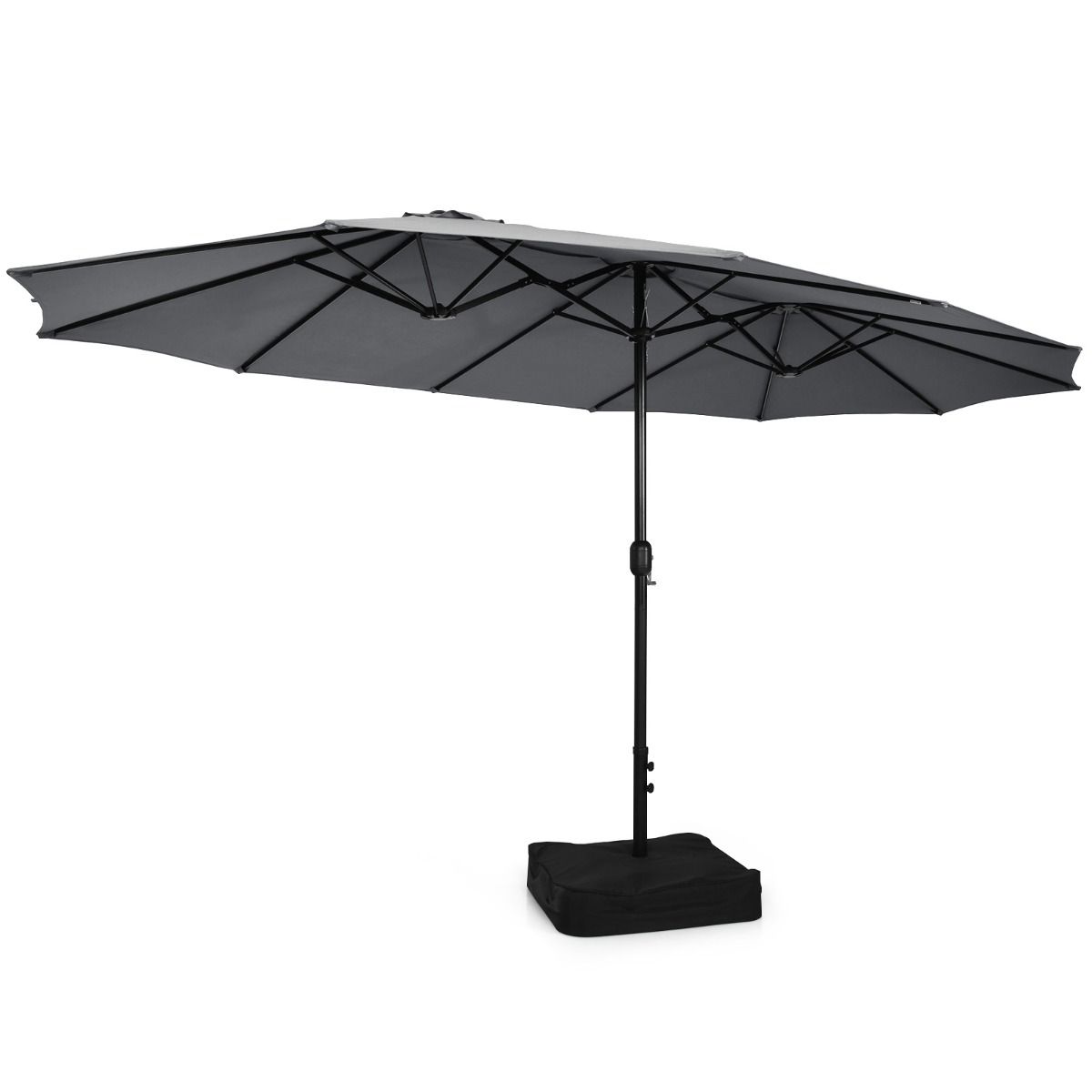 Parasol double Coast avec pied - surface d'ombrage extra-large - socle métallique robuste - gris 451,5 x 264 cm