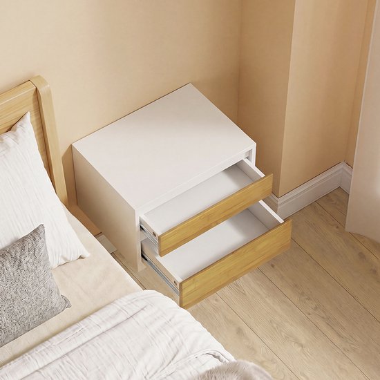 SoBuy FBT175-E-WN - Table de chevet - Blanc - 2 tiroirs - Ouverture par pression - 40 x 29 x 25 cm | FBT175-E-WN
