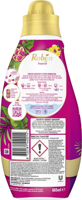 Robijn - Lessive concentrée Color Tropical pour 19 lavages - 665 ml