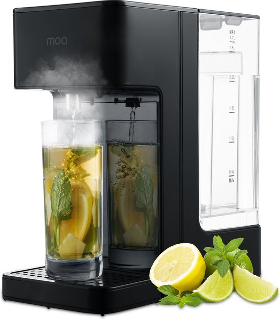 MOA Distributeur d'eau chaude 2.7L avec contrôle de la température - Bouilloire instantanée - 45-100°C - Robinet d'eau chaude - Fonction lait - Sans BPA - Acier inoxydable - Noir