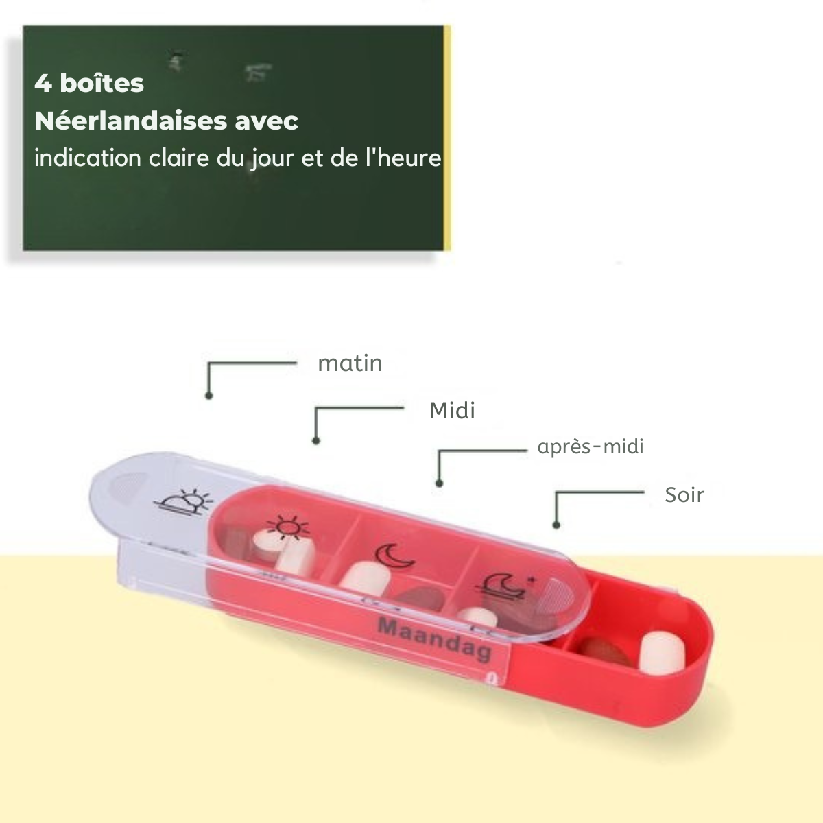 Pilulier 7 jours - Gandria - Pilulier amovible - Boîte à médicaments empilable avec 28 compartiments - Boîte à médicaments avec fermeture solide - 4 compartiments par jour - 7 couleurs