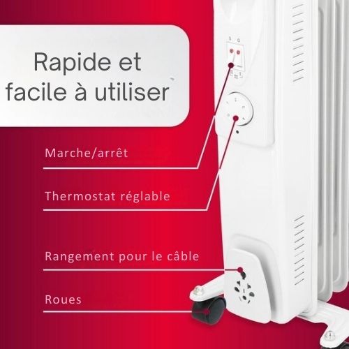 Radiateur électrique à huile Alpina, Chauffage avec thermostat, Chauffage électrique, Chauffage d'appoint, 1500W , Blanc