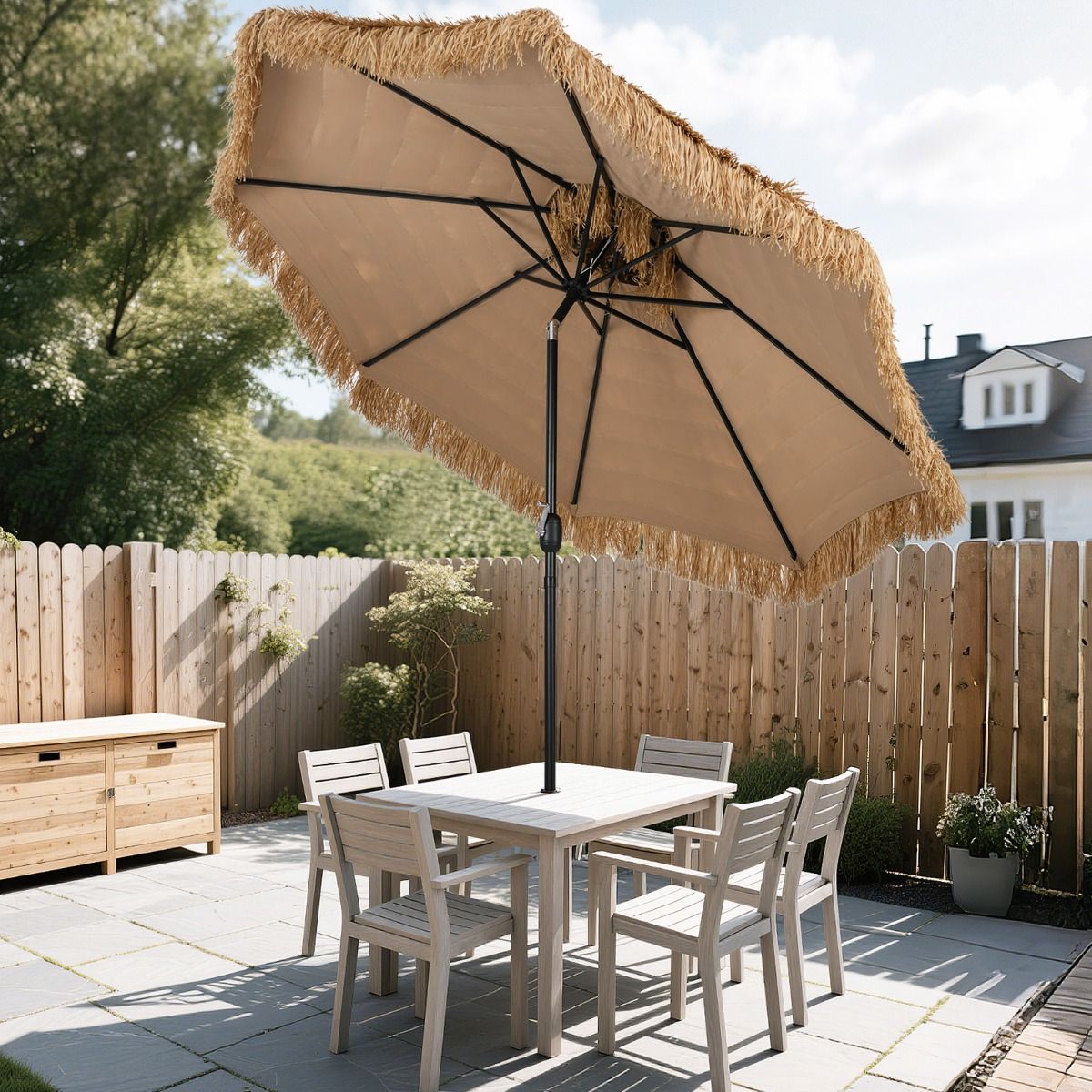 Coast 299 cm Tiki Parasol Hawaii Double Deck Market Parasol - Natural/Black, Ø 299 cm x 270 cm High