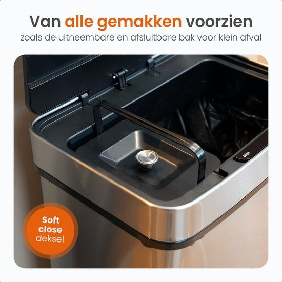 Poubelle de tri sélécrtif automatique - Goliving  - 64 L - Poubelle à détécteur - Séparation des déchets - Détecteur mains libres - Résistant à l'humidité - Acier inoxydable - 40L + 2x12L + 8L - Argenté